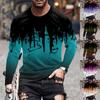 Men's Spring Ink Print Long Sleeve T-Shirt Men's Loose Casual Fashion Long Sleeve T-Shirt