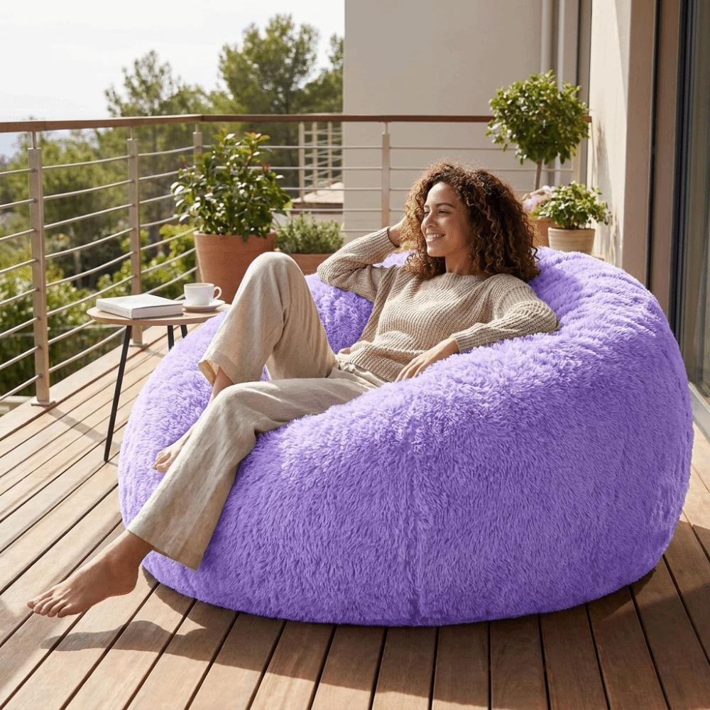 Round Fluffy Plush Lazy Sofa Cover Large Size Bean Bag Chair Cover Stuffed Animal Storage