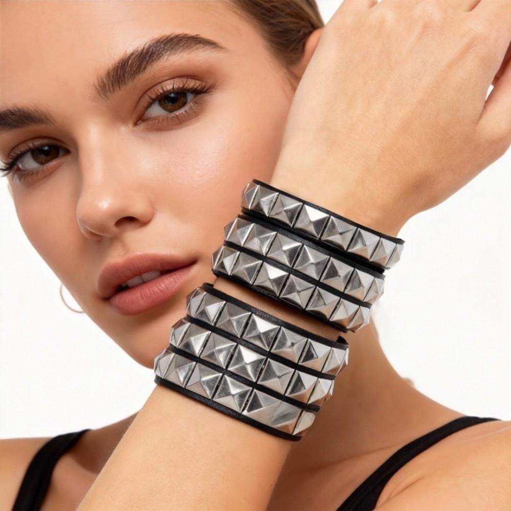 Pu Leather Studded Bracelet Goth Cuff Bangle New Black Wristband Unisex Jewelry