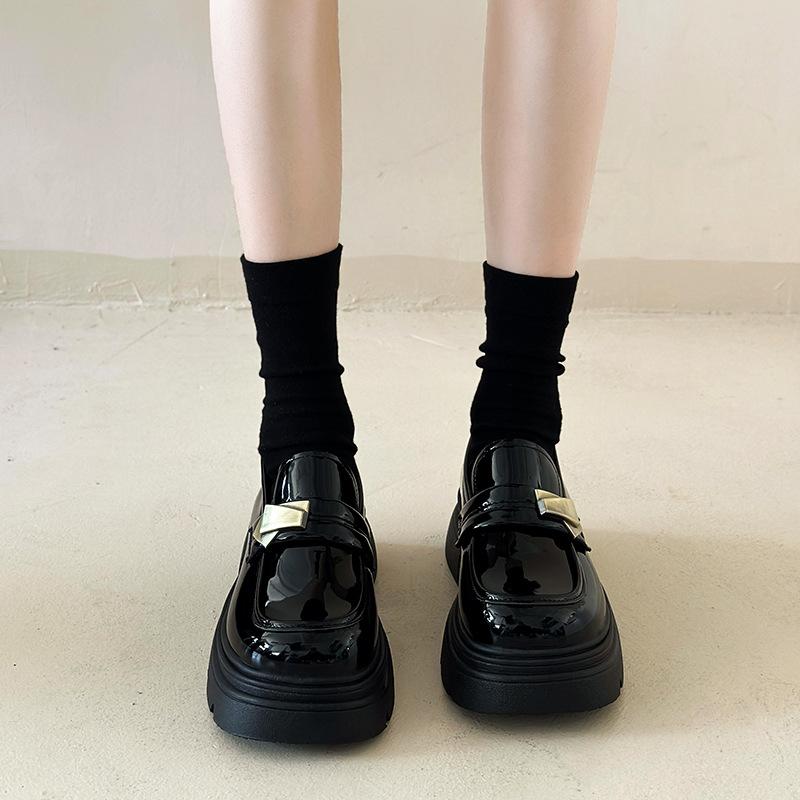 Черные туфли на платформе в британском стиле, маленькие кожаные женские, новая коллекция весна-осень 2025, ретро Мэри Джейн, лоферы на одной педали, одинарные туфли