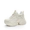 9cm Genuine Leather  Women Casual Shoes White Platform Wedge Hidden Heel Shoes White Chunky Sneakers Vulcanize Skateboard