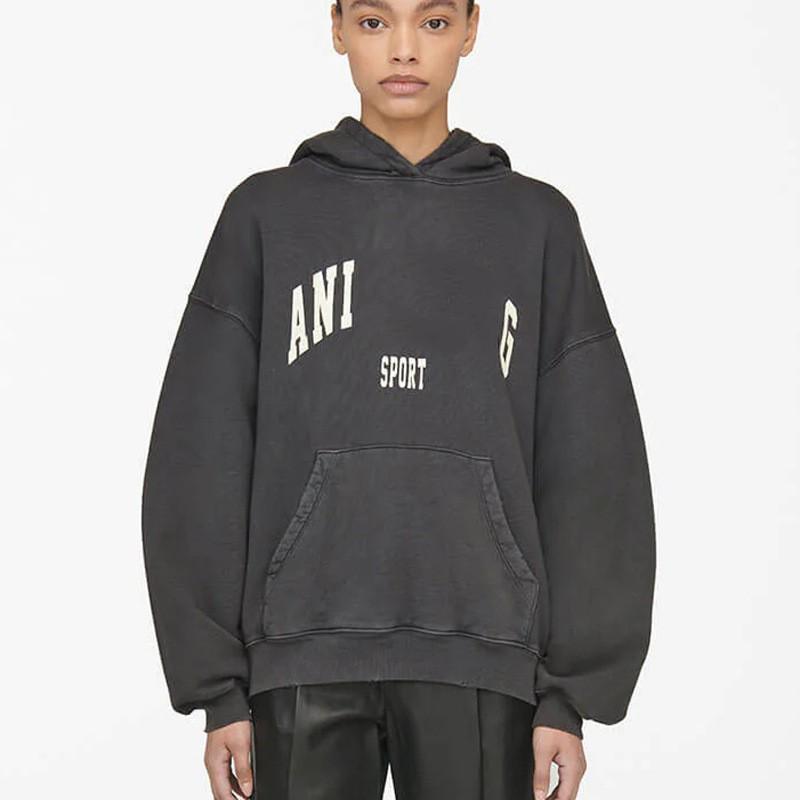 Womens Fleece Hoodie Loose Fit Vintage Letter Print Streetwear Sweatshirt