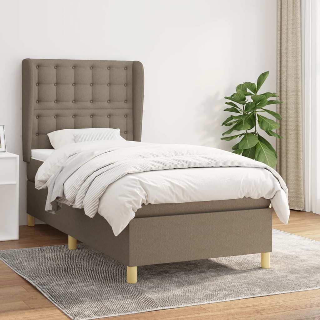 Vidaxl Łóżko Kontynentalne Z Materacem, Taupe, Tkanina, 80X200 Cm