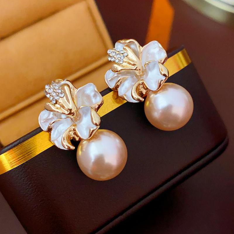 Серьги-цветы из кристаллов на серебряной основе 925 пробы, корейская мода, для женщин, ювелирные изделия, трендовые, роскошные, женские, французские, с жемчугом