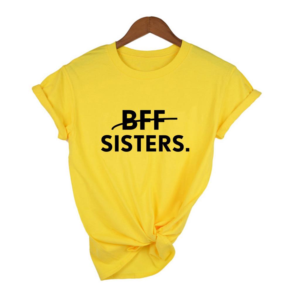 1Pcs Bff Sisters Letters Printing Casual Tee Solid Color Best Friends Matching T Shirt Girls Fashion