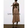 Autumn New Women's Clothing Small Pleated Open Back Design Polka Dot with Belt Midi Skirt Dress 8642802