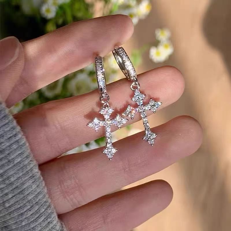 Изящные серьги-подвески крестики для женщин с камнями кубического циркония Обручи из стерлингового серебра Легкий модный аксессуар