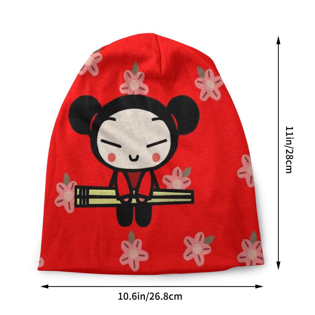 Женская шапка-бини с напуском в стиле аниме Pucca, унисекс, с персонажами мультфильмов, модные вязаные шапочки Skullies, шапка для зимних лыж