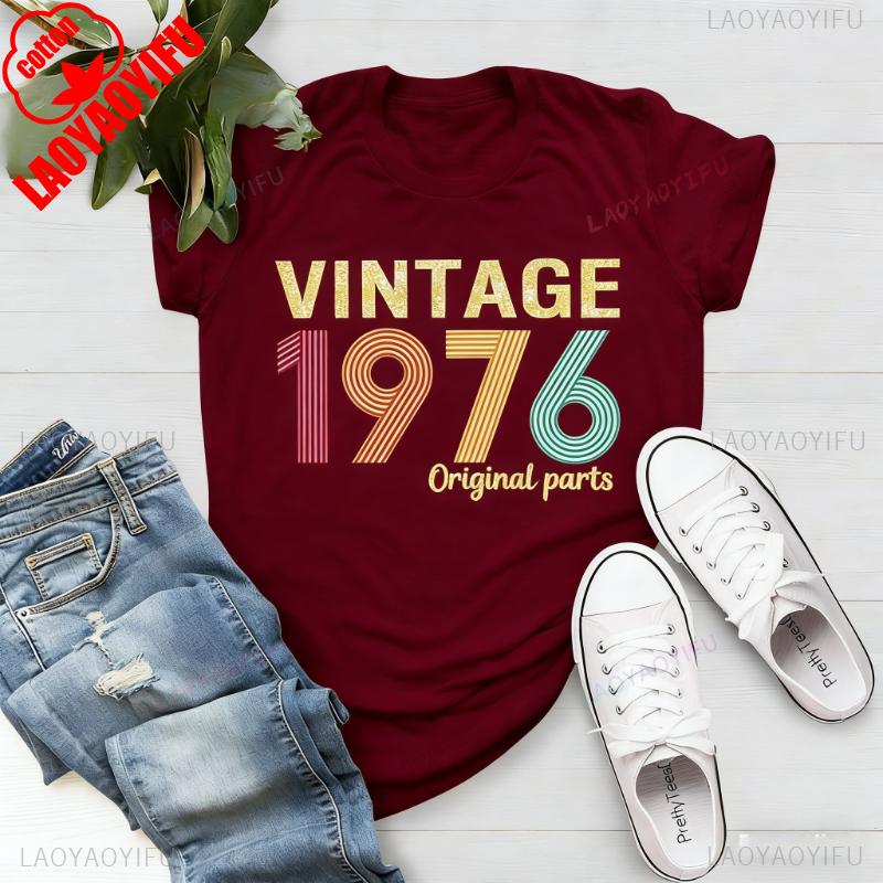Original Part 1976 Retro Shirt Vintage Born in For Women 49th Birthday Gift for Unisex Printed Tshirt Tops Allmatch Tshirts