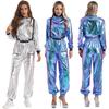 Womens Astronaut Costume Metallic Jumpsuit Mock Neck Long Sleeve Zipper Bodysuit Cosplay