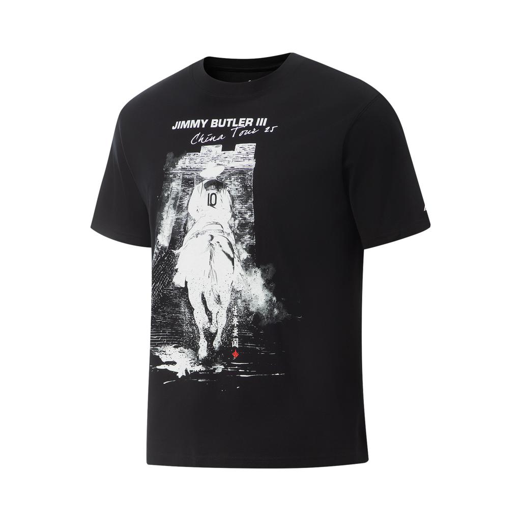 Li Ning Серия JB Свободный крой Круглый вырез Повседневная Хлопковая Футболка с Коротким Рукавом и Графикой Букв Мужские Топы Черный AHSVH81-1