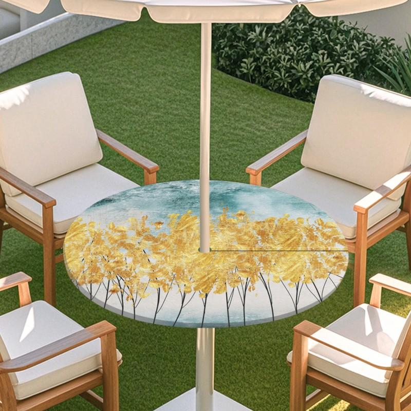 Outdoor Round Table Cover With Umbrella Hole Elastic Edge Waterproof Patio Dining Tablecloth Garden Terrace