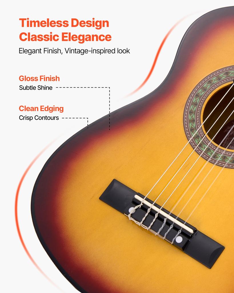 VEVOR Classical Guitar, 780 mm, Wood Classical Guitar Starter Kit for Beginners, with Nylon Strings, Gig Bag, Strap, Tuner, Extra Strings, Picks