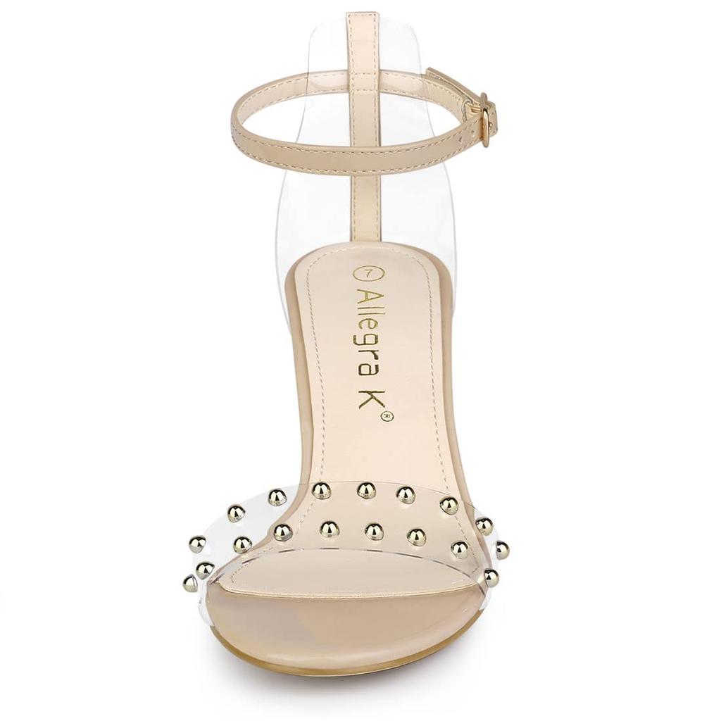 Allegra K Women's Nude Ankle Strap Sandals with Clear Block Heels, Size 23.5cm