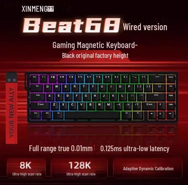 Игровая механическая клавиатура Xinmeng Beat68 с магнитными переключателями, дизайн с индивидуальной гравировкой на боковой поверхности, одинаковая высота клавиш