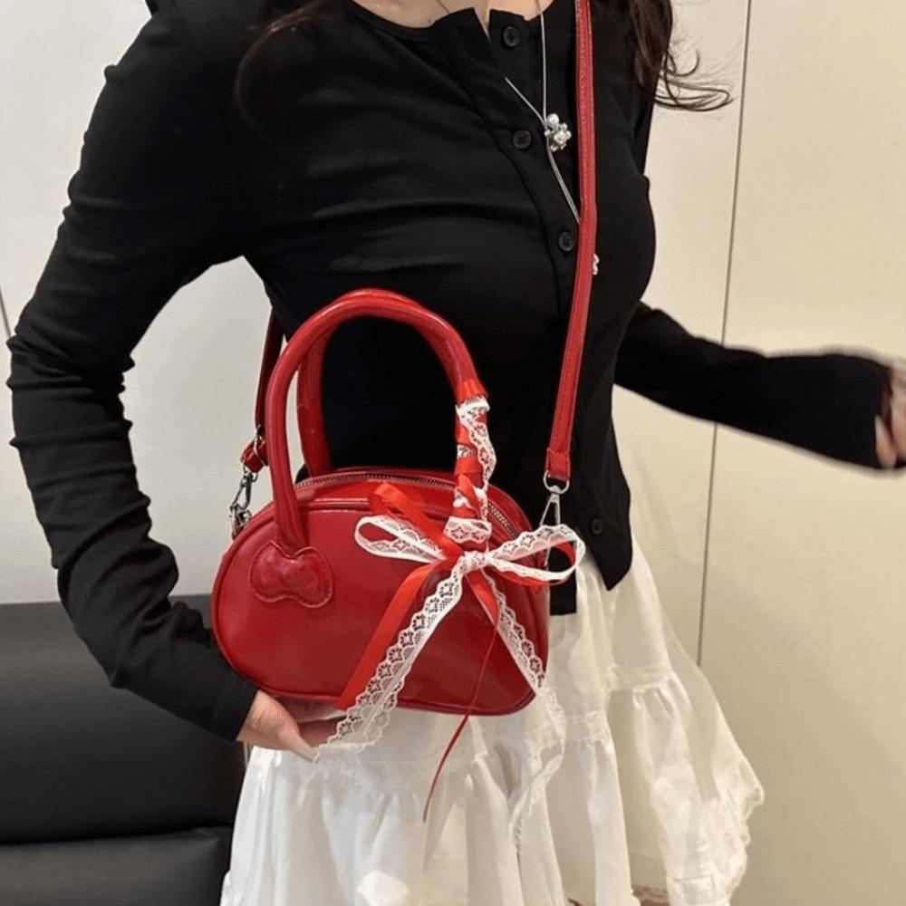 Korean Bow Crossbody Bag Y2k Commute Handbag Niche Lace Ribbons Boston Bag Purse