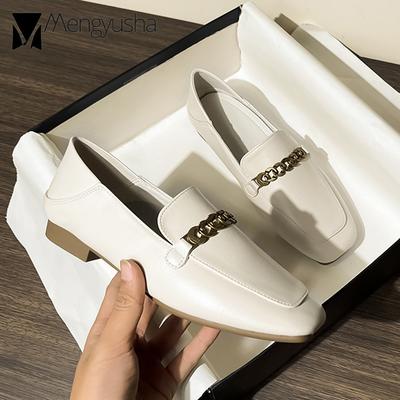Модные британские мягкие кожаные мокасины женские металлические цепочки на плоской подошве удобные мокасины женские туфли-оксфорды на низком каблуке женские фирменные кроссовки