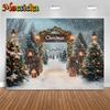 Mocsicka Рождественский Фон для Фотографии Лес Дерево Детская Фото Фотофон Обои Зима Снег Дверь Украшения для Вечеринки Баннер