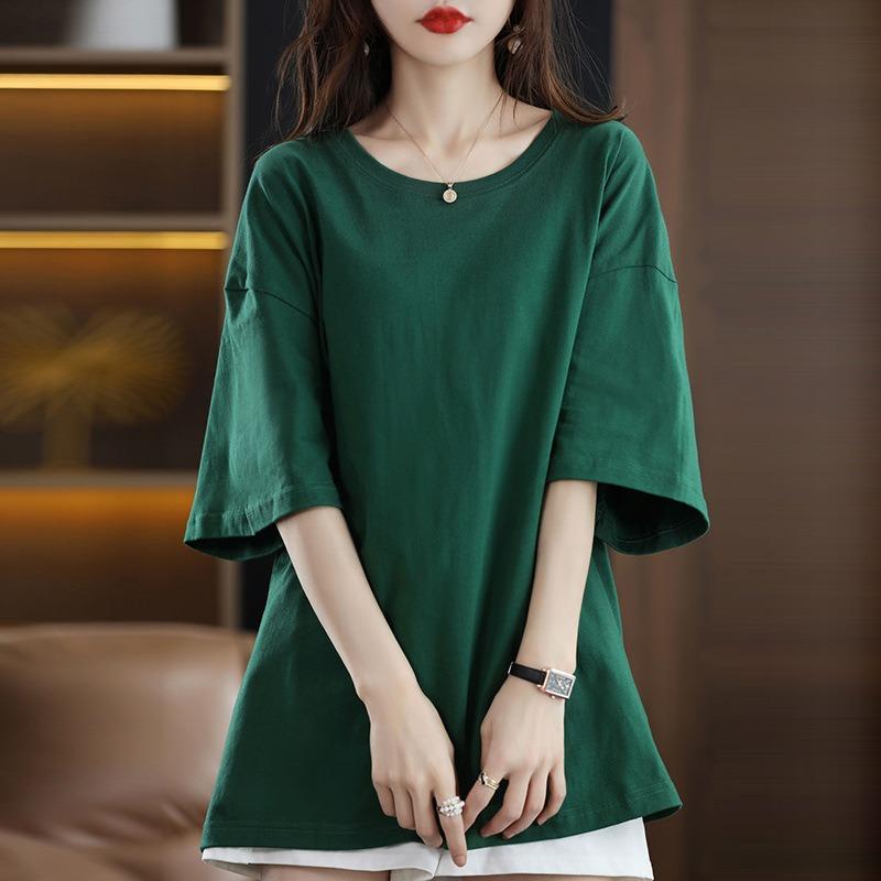 DAFIFY Женские модные повседневные летние весенние однотонные блузки и рубашки с короткими рукавами и круглым вырезом с принтом