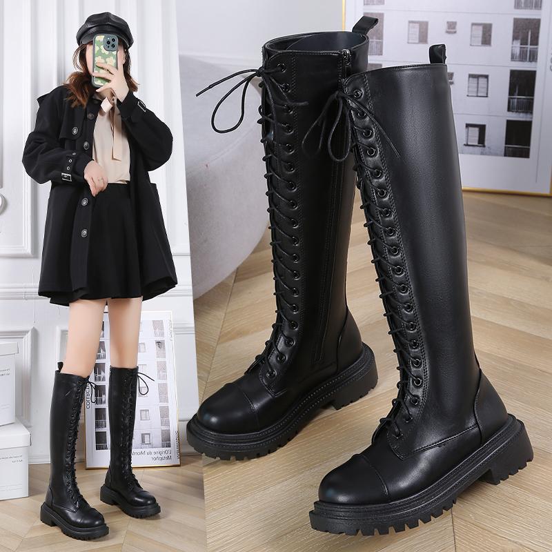New Women's Mid Calf Boots Padded Shoes Knee High Winter Sneakers Punk Style Military Casual White Black Lucury Platform Woman