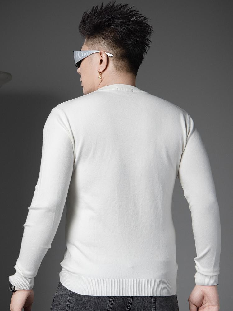 European Style Round Neck Sweater for Men, Trendy Brand Print, 2025 New Autumn and Winter Knitwear, Men's High-End Base Layer Shirt