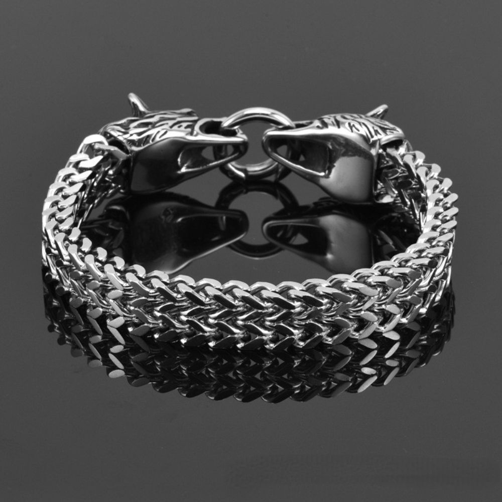 Браслет с головой волка из нержавеющей стали, ювелирный браслет, модный мужской браслет