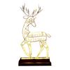 Metal Lighted Christmas Deer Decoration Light Up Reindeer Figurine with Wooden Base for Indoor Outdoor