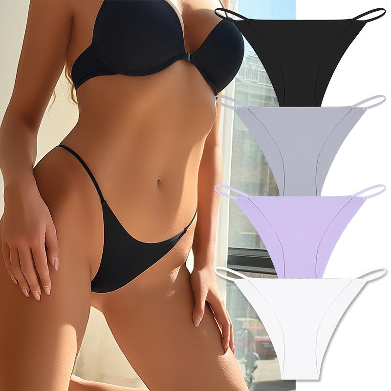 4 шт./комплект Женское бесшовное стринги Нижнее белье Тонкая лямка Низкая посадка Мягкие Удобные Невидимые Panties No Show Мультиколор Комплект