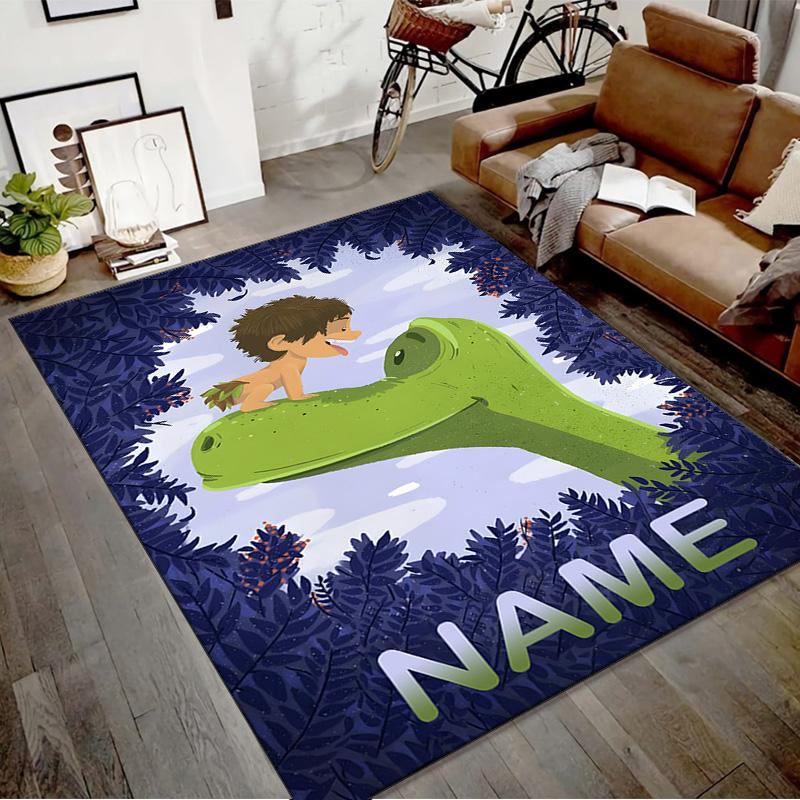 Custom The Good Dinosaur Mat Personalized Name, Polyester Washable Indoor Entryway Rug, Gift for Christmas, Easter, Thanksgiving Day