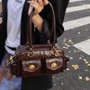 Retro Fashion Suede Shoulder Bag Multiple Pockets Motorcycle Crossbody Bag Underarm Bag Large Capacity Commuter Bag New Handbag