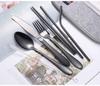 8Pcs Stainless Steel Straw Set Outdoor Western-style Knife, Fork, Spoon and Chopsticks Portable Cutlery Bag