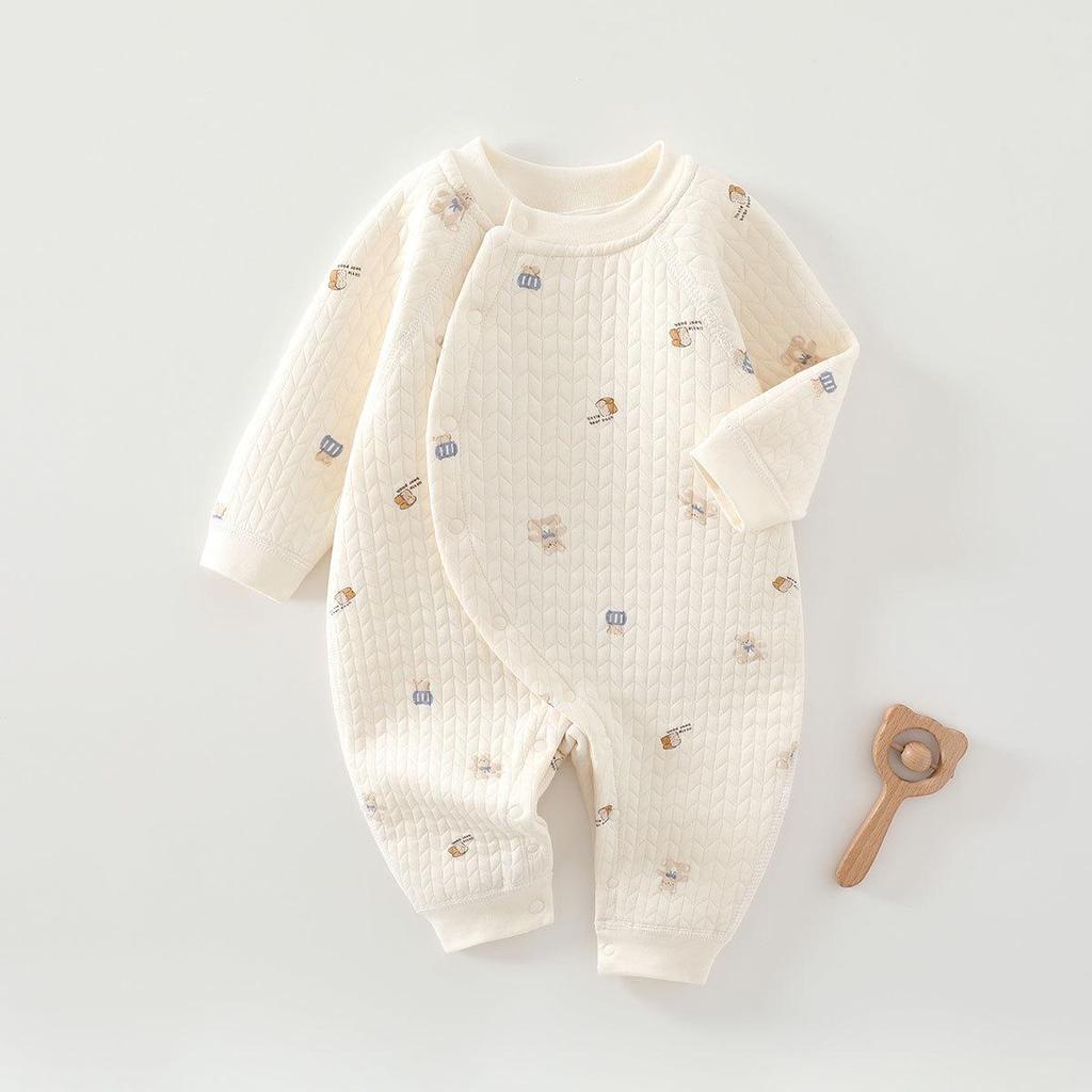 Cozy Air Cotton Baby Romper - Long Sleeve, Side Snap, Boneless Crawling Suit for Newborns - Perfect for Autumn & Winter Outings