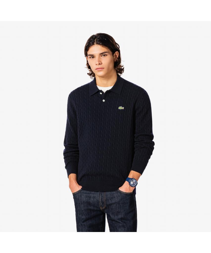 LACOSTE Men'S Cable Long Sleeve Polo Sweater Ah580E-55N 166
