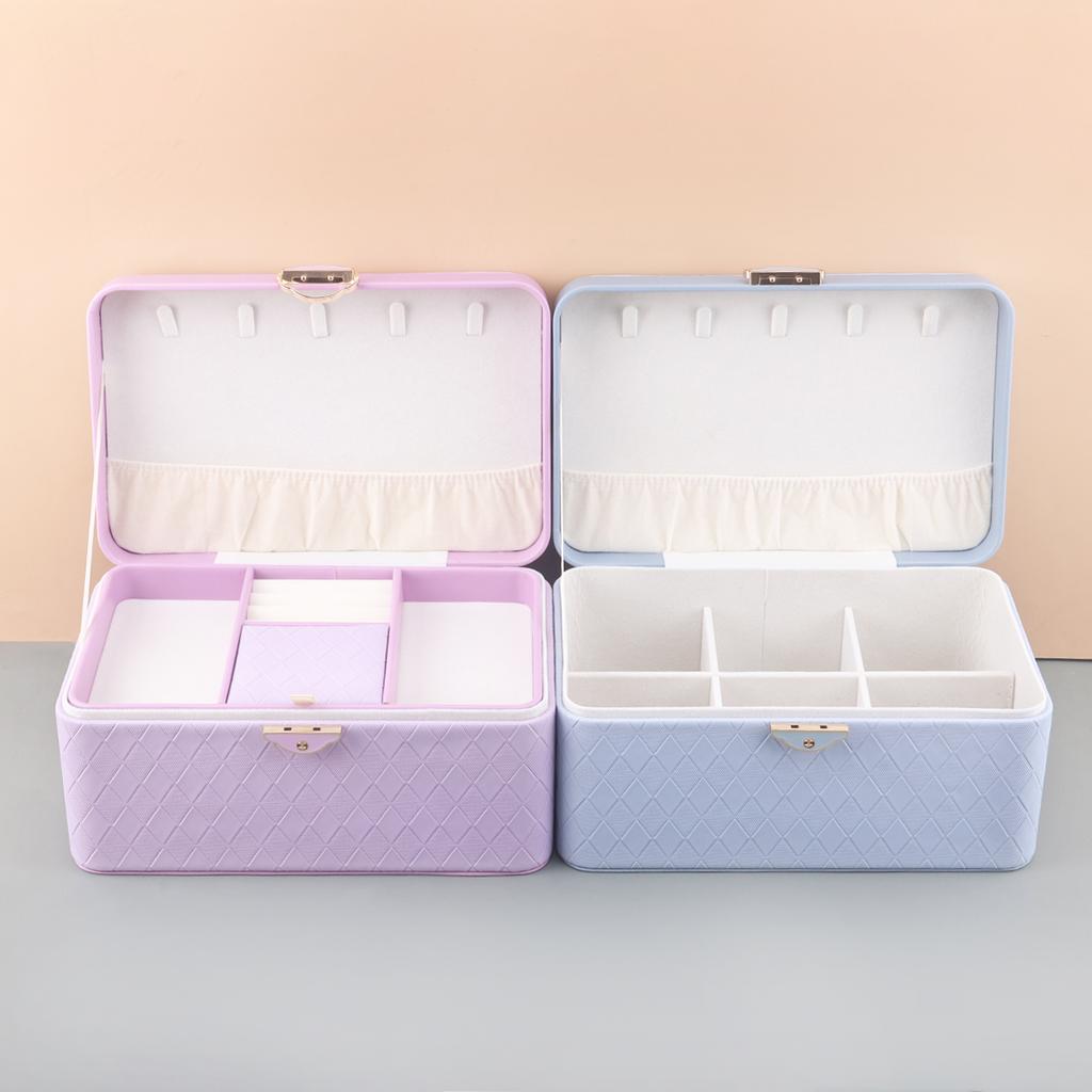 Двухслойный ящик из кожи для ювелирных изделий, легкая роскошная шкатулка для хранения сережек, ожерелий, с замком, органайзеры для хранения ювелирных изделий