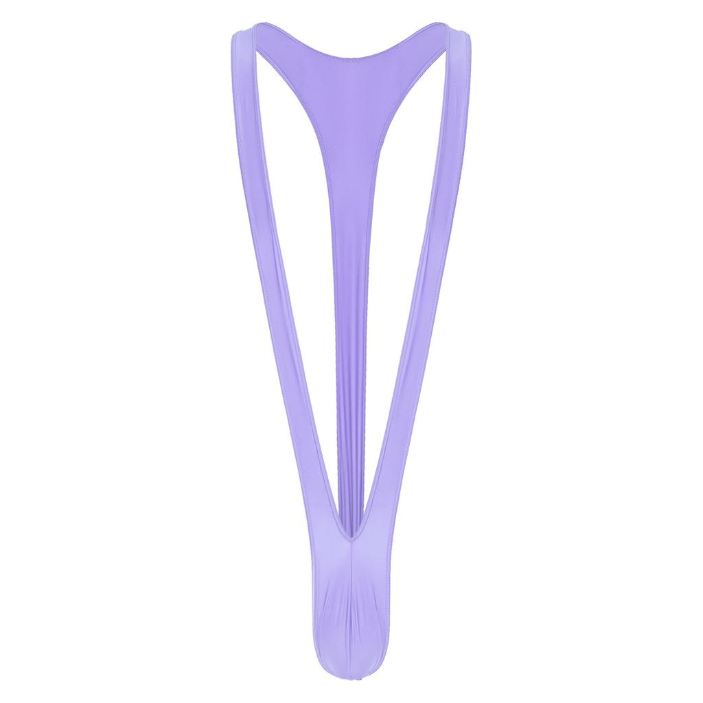 Mens Swimsuit Bodysuit M-XL Glossy Finish - Thong Mankini with Bulge Pouch & V-Shaped Suspenders