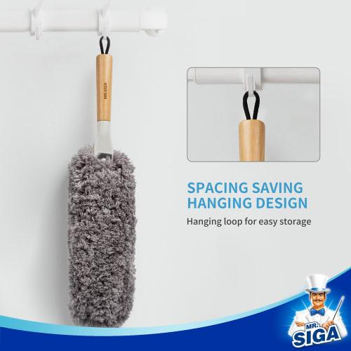 MR.SIGA Lint-Free Duster with Bamboo Handle and Interchangeable Heads, Washable Microfiber Duster for Household Cleaning