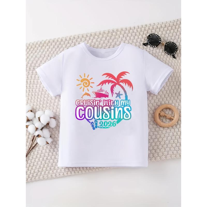 European sizes Cruising with My Cousins Printed T-Shirt for Girls/Boys, Cruise Travel T-Shirt, Family Vacation T-Shirt, Cute Kids' Clothing