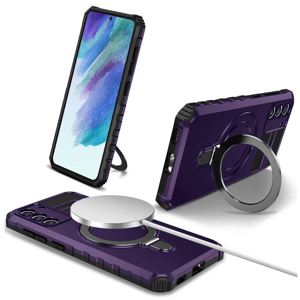 Для Samsung Galaxy S21 FE 5G Магнитный Чехол для Телефона из PC+TPU с Держателем-Кольцом и Подставкой