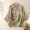 Повседневная рубашка в китайском стиле для женщин, поступление, лето, винтажный O-образный вырез, цветочный принт, свободные женские топы, рубашки