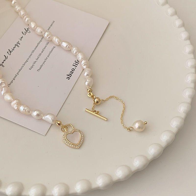 Корейское элегантное ожерелье с жемчужными бусинами для женщин, женская мода, со стразами, в форме сердца, кулон, ожерелье, колье, ювелирные изделия