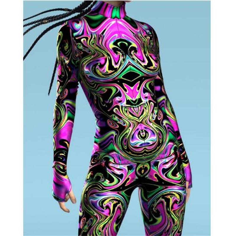 Новый Хэллоуин вечеринка абстрактная геометрия 3D принт женский сексуальный обтягивающий комбинезон карнавальные костюмы косплей нарядное боди 2024