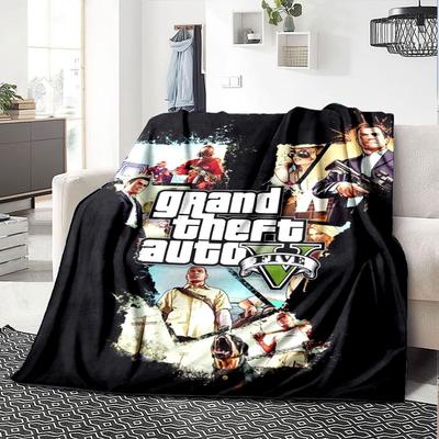 1 шт. Мягкое фланелевое одеяло Grand Theft Auto с дизайнерским принтом. Уютное одеяло для всех сезонов, идеально подходит для дивана, кровати, офиса