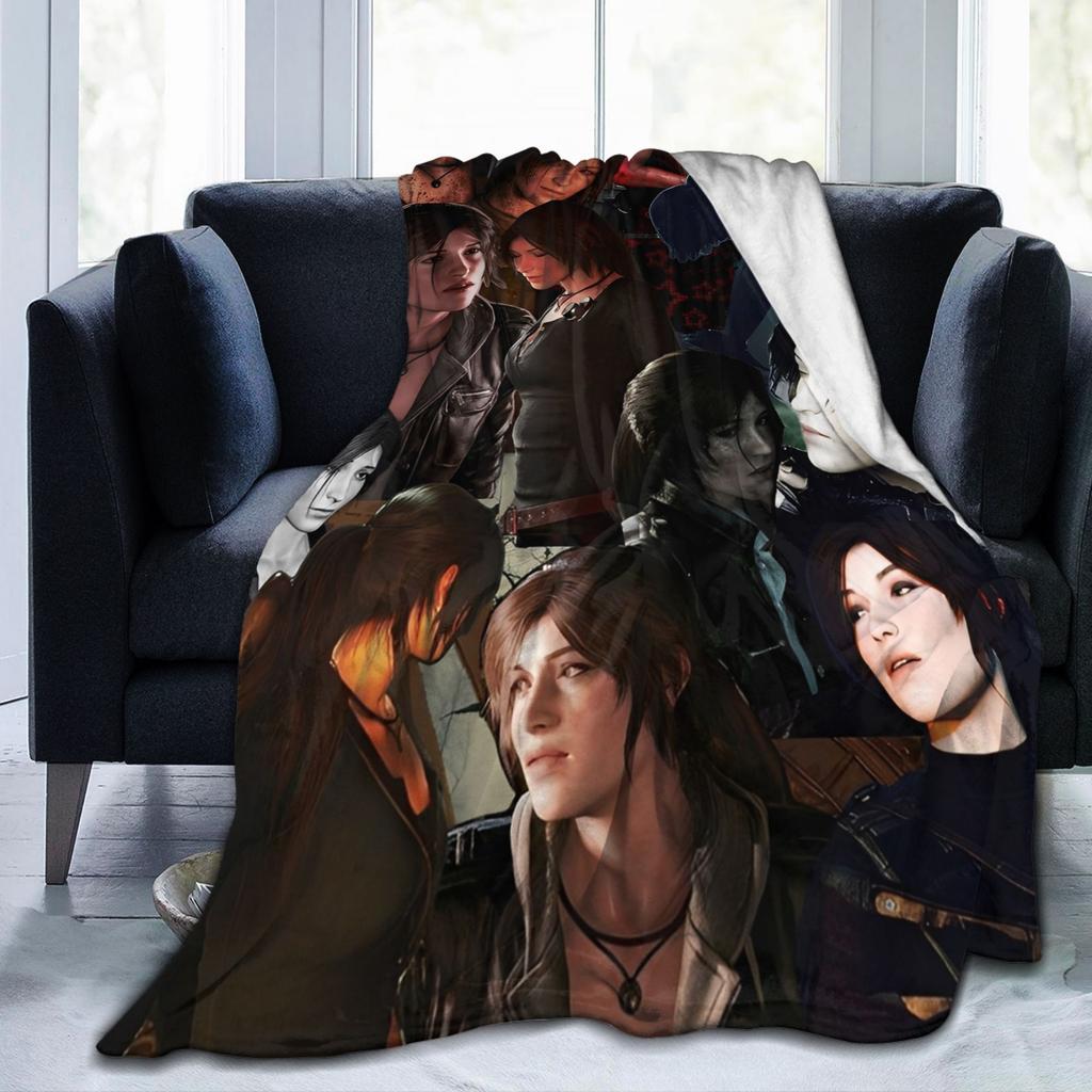 Tomb-Raider Lara Croft Blanket Velvet Autumn Winter Survival Video Game Breathable Lightweight Throw Blanket for Outdoor
