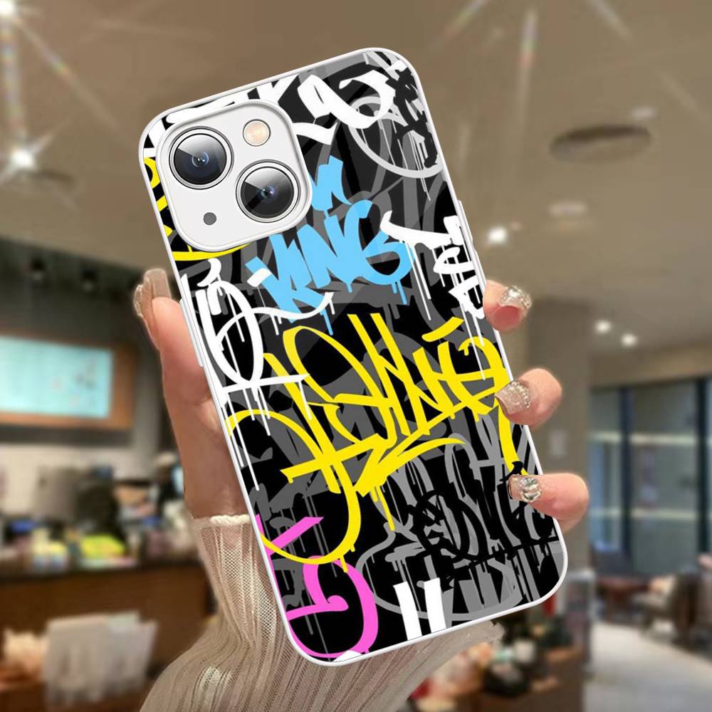 Крутая Черная Граффити Защитная Крышка из Закаленного Стекла для iPhone 14 13 12 Mini 11 Pro XS Max X XR 14 Plus
