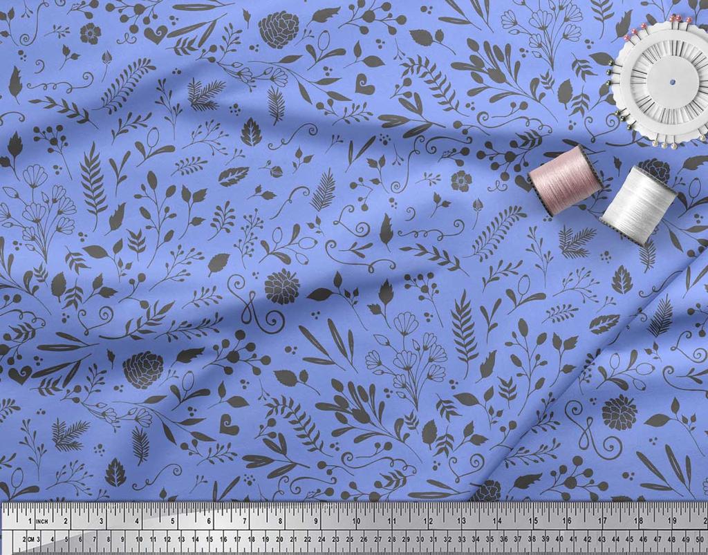 Soimoi Purple Poly Crepe Fabric Berries Leaves Decor Fabric Printed metre 42 Inch
