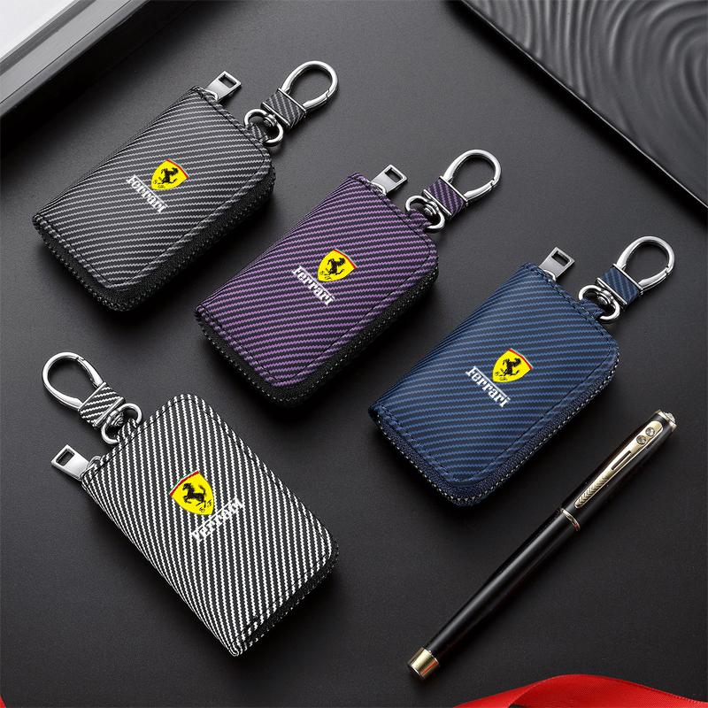Carbon Fiber Car Key Wallet Zipper Key Case Holder with Keychain for Ferrari 296 GTB GTS Roma Purosangue 812 SF90 F8 Tributo HS4