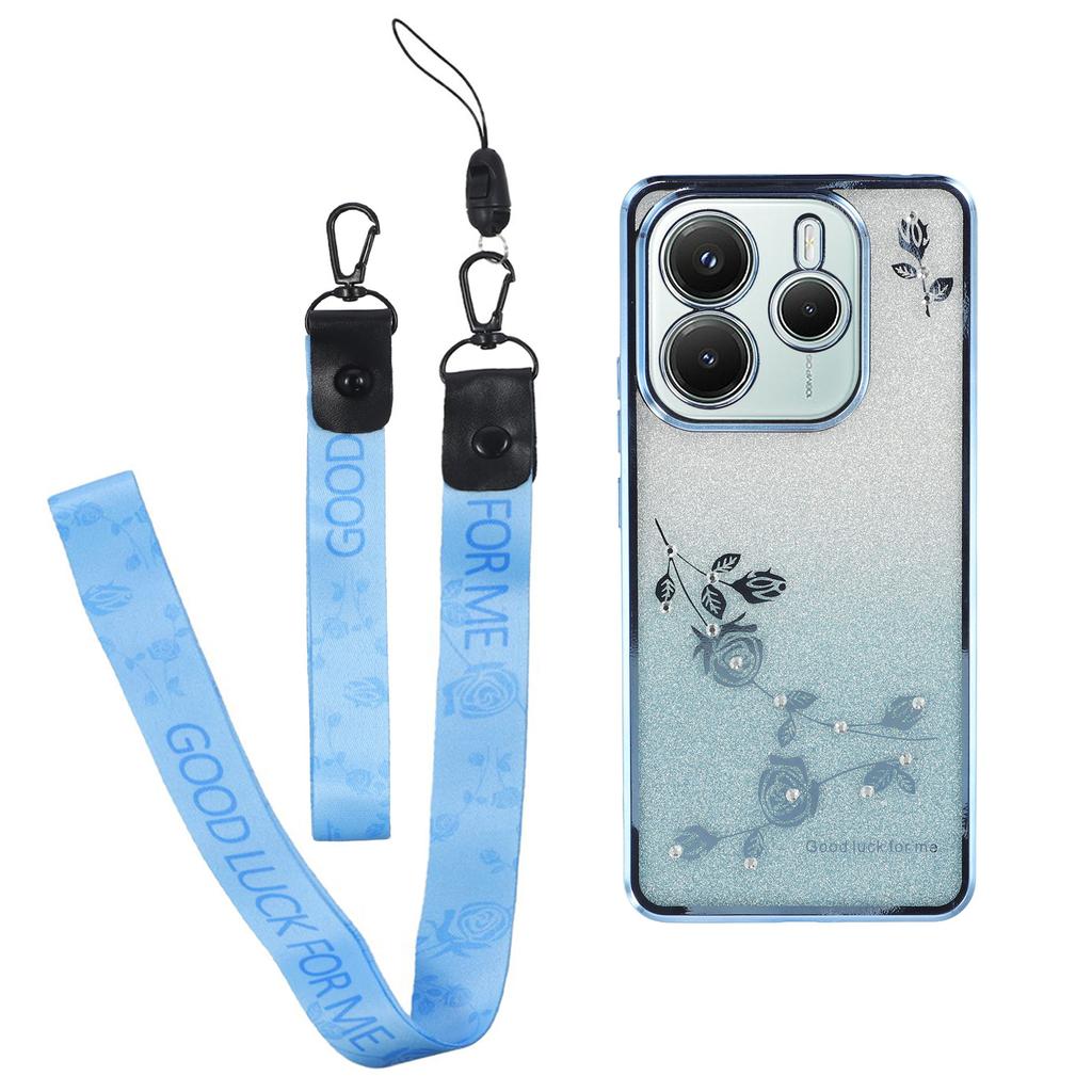KADEM For Xiaomi Redmi Note 14 5G Case Flower Pattern TPU Gradient Phone Cover with Lanyards