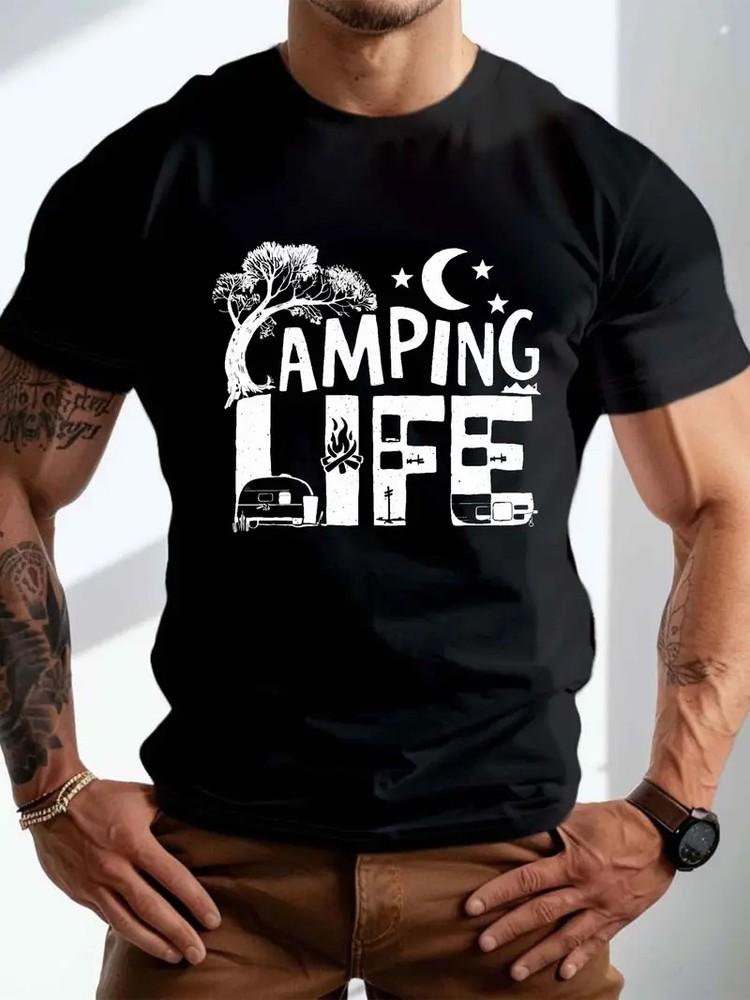 Plus Size Men039;s Casual T-ShirtAdventure CAMPING LIFE Graphic Print Crew Neck Unisex T-Shirt
