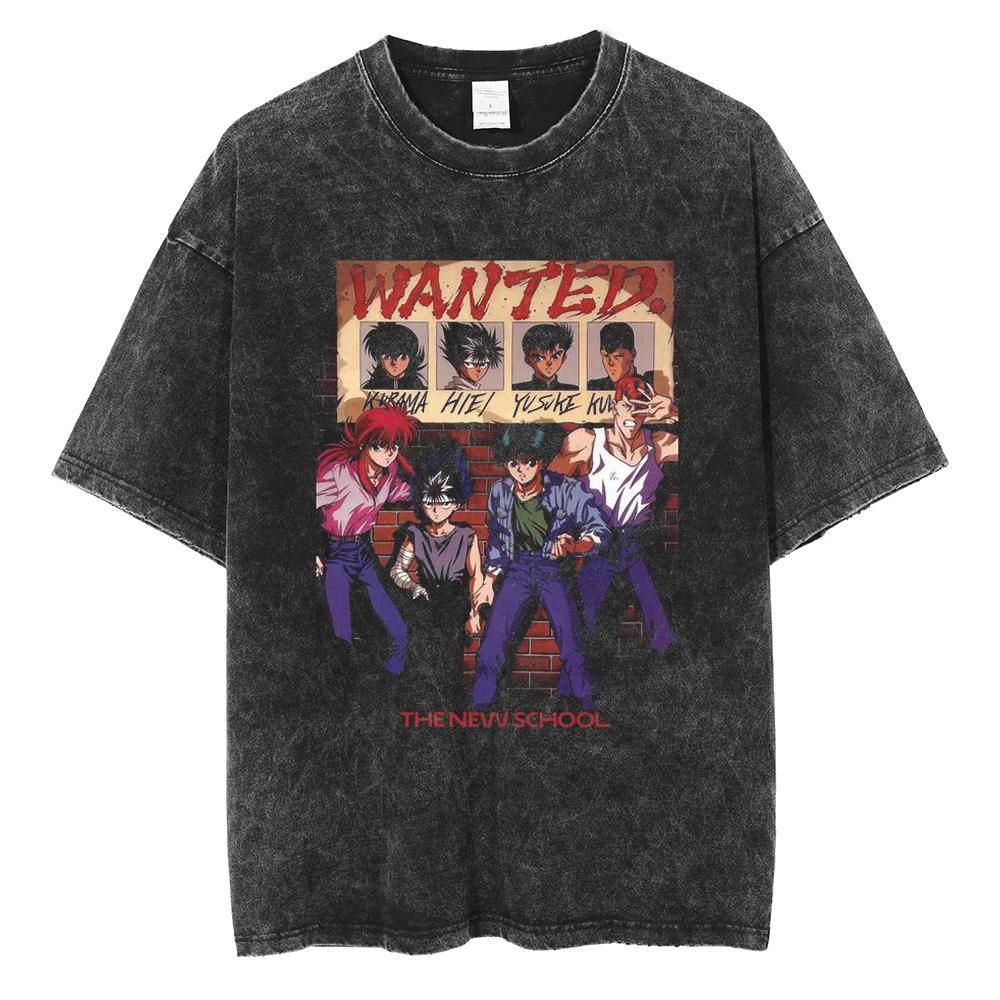 2026 Hot Sale YuYu Hakusho Graphic T-shirt Vintage Washed Oversized Streetwear Men Women Summer Cotton Short Sleeve Harajuku Hip Hop Retro Tee
