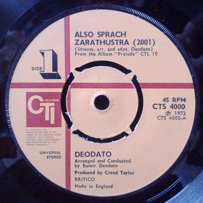 7-дюймовая пластинка EUMIR DEODATO Also Sprach Zarathustra 2001 CTS4000 CTI 1973 UK Jazz Б/у